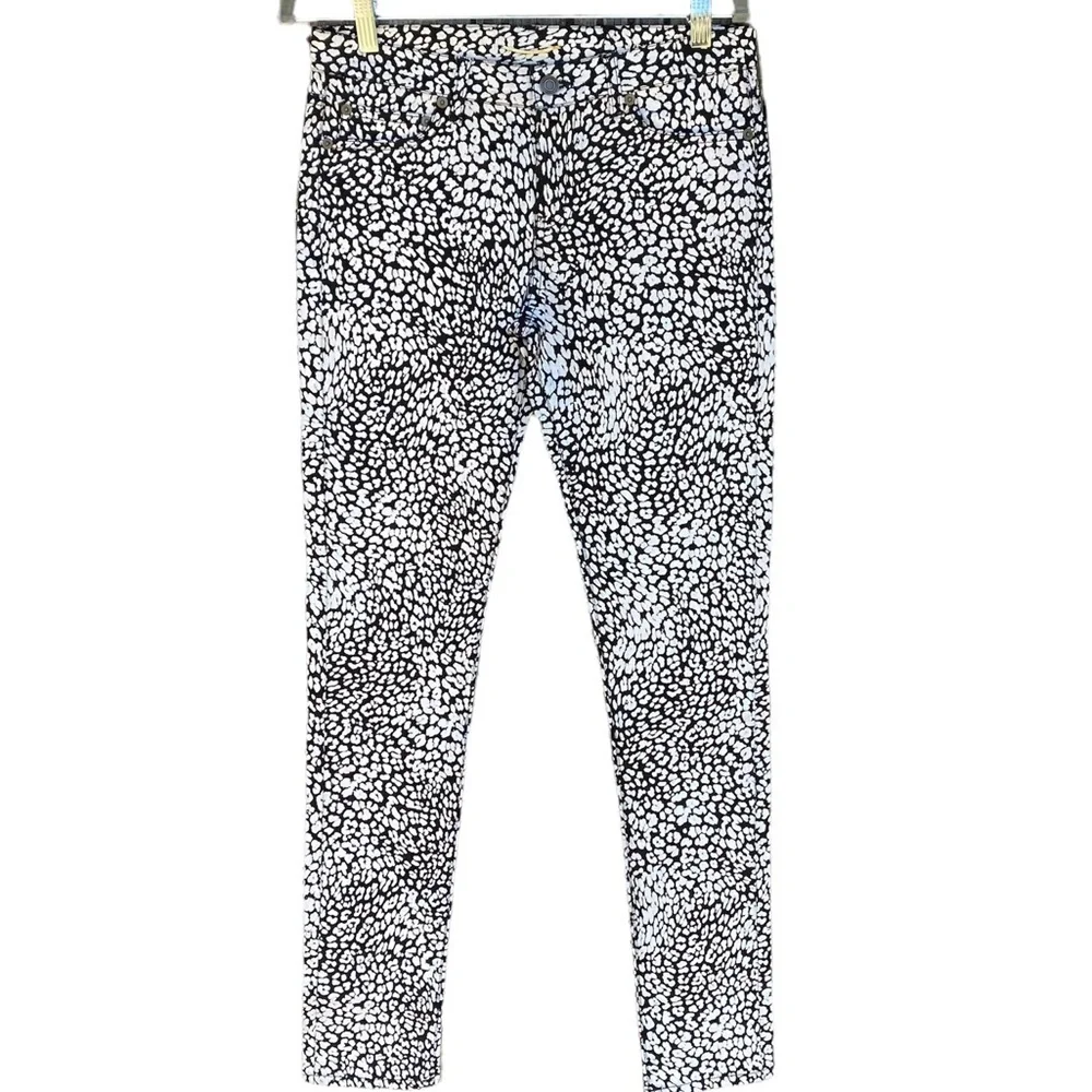 Saint Laurent Black And White “Baby Cat” Leopard Print Coated Jeans NWT